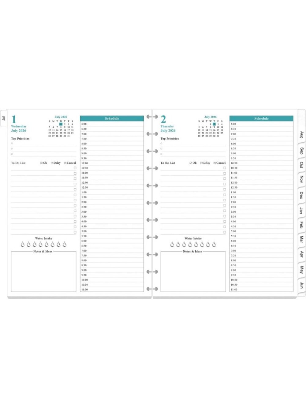 2026-2027 Daily & Monthly Planner Refills, 11-Disc Discbound, Letter Size 8.5x11